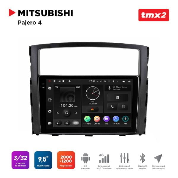 Автомагнитола Mitsubishi Pajero-4 (MAXIMUM Incar TMX2-6104-3) Android 10 / 2000x1200, Bluetooth, wi-fi, 4G LTE, DSP, 3-32Gb, размер экрана 9,5