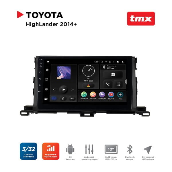 Автомагнитола Toyota HighLander 14-19 (Кузов U50) (Incar TMX-2224-3 Maximum) Android 10 / Wi-Fi / DSP / 3-32 Gb / 10 дюймов