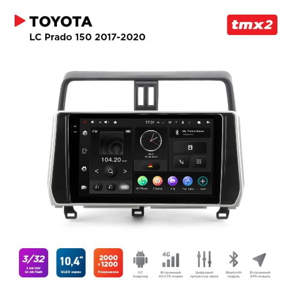 Автомагнитола Toyota LC Prado 150 17-20 (MAXIMUM Incar TMX2-2210-3) Android 10/2000*1200, BT, wi-fi, 4G LTE, DSP, 3-32Gb, 10.4"