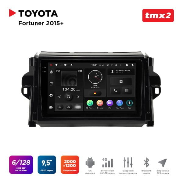 Автомагнитола Toyota Fortuner 15+ (MAXIMUM Incar TMX2-2218-6) Android 10 / 2000x1200, Bluetooth, wi-fi, 4G LTE, DSP, 6-128Gb, размер экрана 9,5