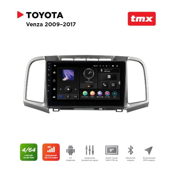 Автомагнитола Toyota Venza 09-17 (MAXIMUM Incar TMX-2231-4) Android 10/1280*720, BT, wi-fi, 4G LTE, DSP, 4-64Gb, 9"