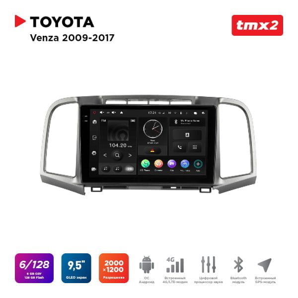 Автомагнитола Toyota Venza 09-17 (MAXIMUM Incar TMX2-2231-6) Android 10 / 2000x1200, Bluetooth, wi-fi, 4G LTE, DSP, 6-128Gb, размер экрана 9,5