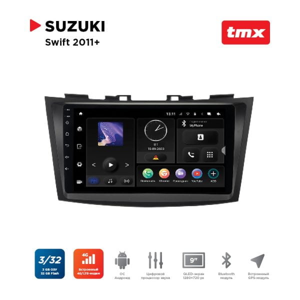 Автомагнитола Suzuki Swift 11+ (MAXIMUM Incar TMX-0704-3) Android 10/1280*720, BT, wi-fi, 4G LTE, DSP, 3-32Gb, 9"