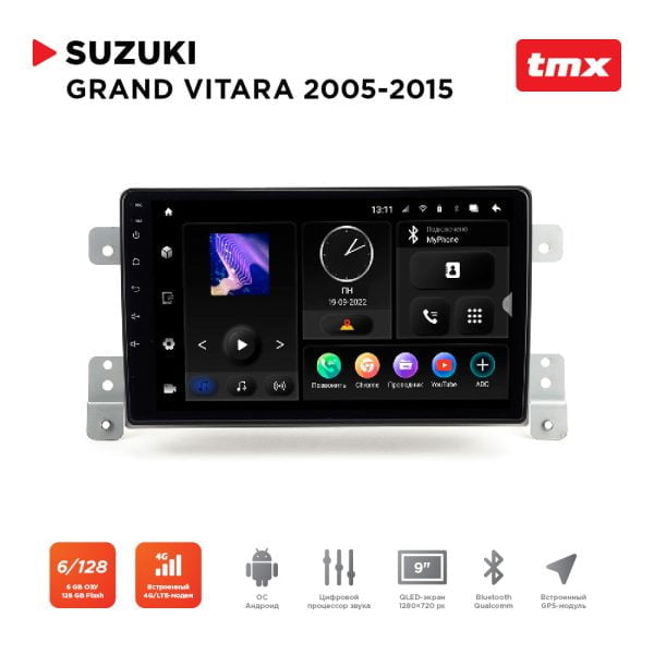 Автомагнитола Suzuki Grand Vitara 05-15 (Maximum Incar TMX-0705-6) Android 10, QLED 1280x720, 8 ядер, BT 5.0, 4G, Wi-Fi, DSP, память 6Gb+128Gb, 9 дюймов