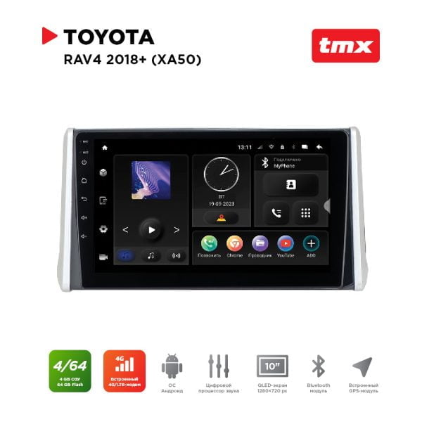 Автомагнитола Toyota RAV4 18+ (XA50) (MAXIMUM Incar TMX-2204-4) Android 10/1280*720, BT, wi-fi, 4G LTE, DSP, 4-64Gb, 10"