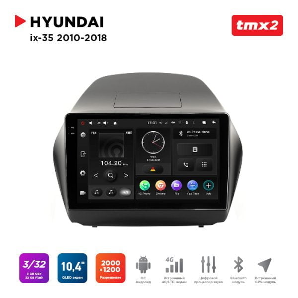 Автомагнитола Hyundai ix35 10-18 (MAXIMUM Incar TMX2-2403-3) Android 10 / 2000x1200, Bluetooth, wi-fi, 4G LTE, DSP, 3-32Gb, размер экрана 10,4