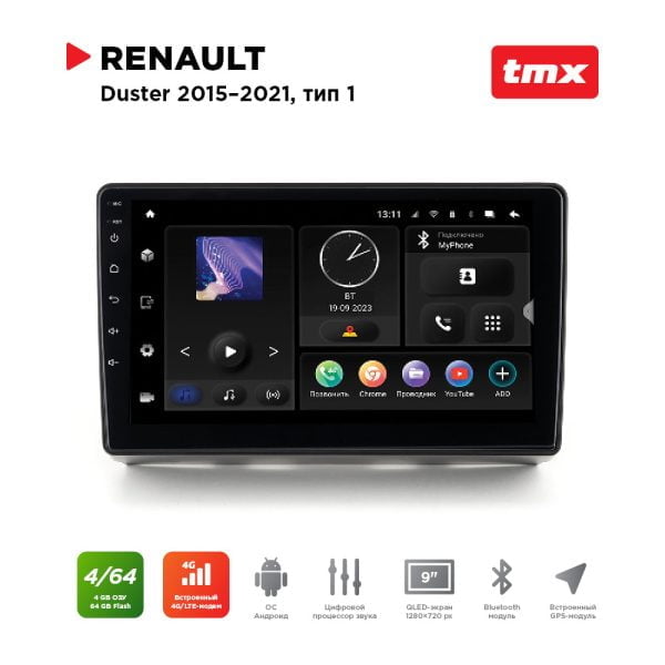 Автомагнитола Renault Duster 15-21 (MAXIMUM Incar TMX-1402-4) Android 10/1280*720, BT, wi-fi, 4G LTE, DSP, 4-64Gb, 9"