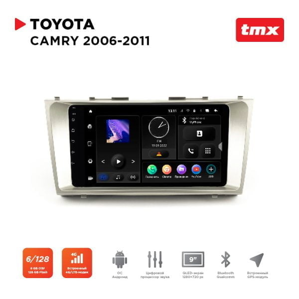 Автомагнитола Toyota Camry 06-11 (Maximum Incar TMX-2211-6) Android 10, QLED 1280x720, 8 ядер, BT 5.0, 4G, Wi-Fi, DSP, память 6Gb+128Gb, 9 дюймов