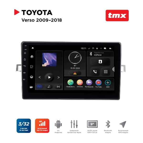 Автомагнитола Toyota Verso 09-18 (Incar TMX-2228-3 Maximum) Android 10 / Wi-Fi / DSP / 3-32 Gb / 9 дюймов