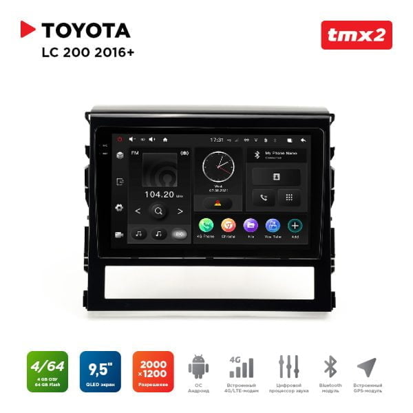 Автомагнитола Toyota LC 200 16+ (MAXIMUM Incar TMX2-2216-4) Android 10/2000*1200, BT, wi-fi, 4G LTE, DSP, 4-64Gb, 9.5"