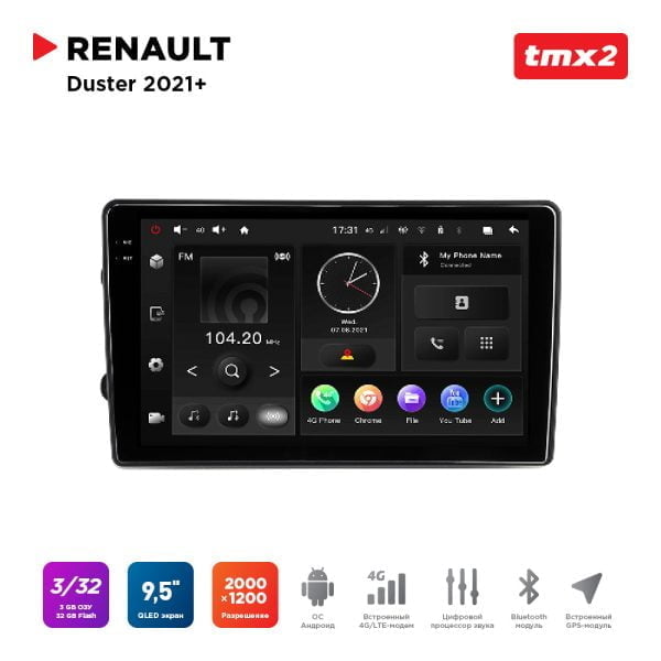 Автомагнитола Renault Duster 21+ (MAXIMUM Incar TMX2-1406-3) Android 10 / 2000x1200, Bluetooth, wi-fi, 4G LTE, DSP, 3-32Gb, размер экрана 9,5