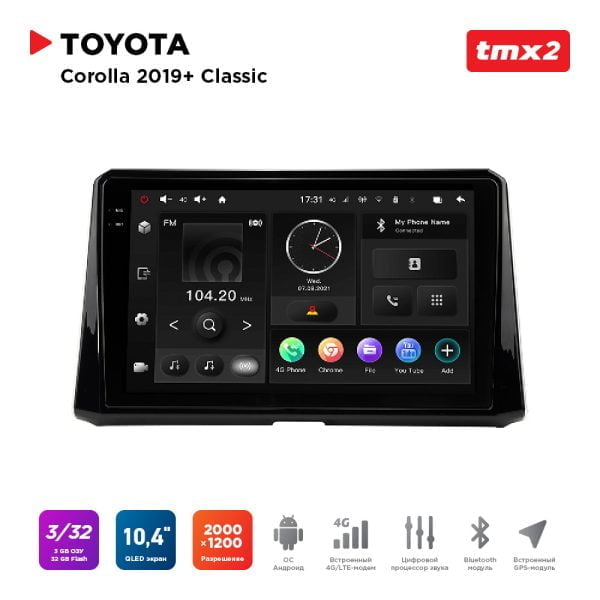 Автомагнитола Toyota Corolla 19+ комп-ция Classic (MAXIMUM Incar TMX2-2202CL-3) Android 10 / 2000x1200, Bluetooth, wi-fi, 4G LTE, DSP, 3-32Gb, размер экрана 10,4