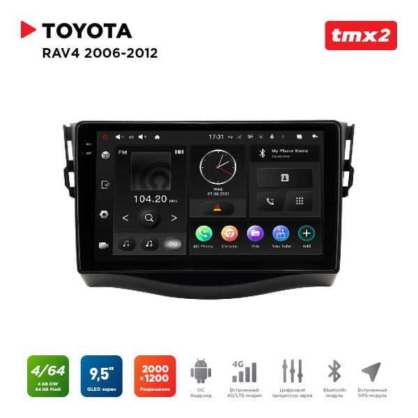 Автомагнитола Toyota RAV4 06-12 (MAXIMUM Incar TMX2-2223-4) Android 10/2000*1200, BT, wi-fi, 4G LTE, DSP, 4-64Gb, 9.5"