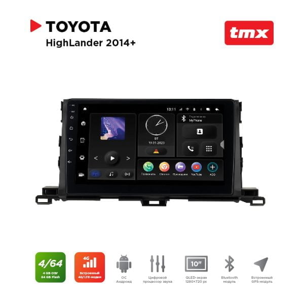 Автомагнитола Toyota HighLander 14+ (MAXIMUM Incar TMX-2224-4) Android 10/1280*720, BT, wi-fi, 4G LTE, DSP, 4-64Gb, 10"
