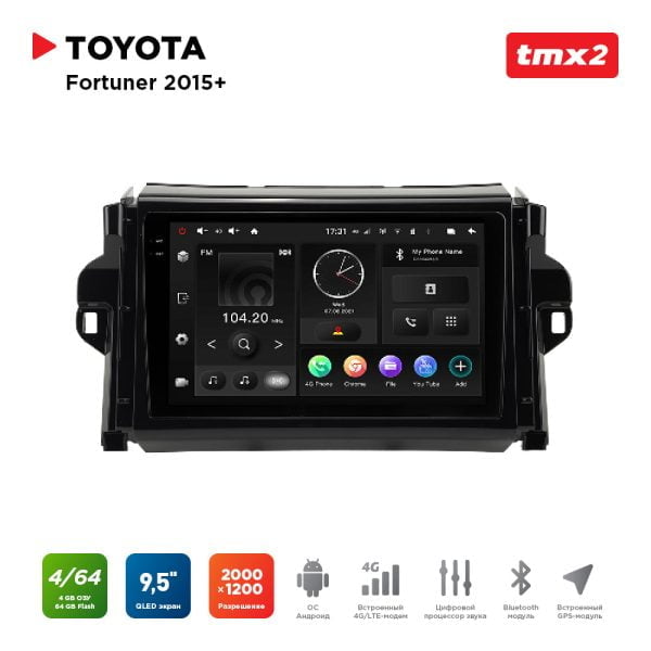 Автомагнитола Toyota Fortuner 15+ (MAXIMUM Incar TMX2-2218-4) Android 10/2000*1200, BT, wi-fi, 4G LTE, DSP, 4-64Gb, 9.5"