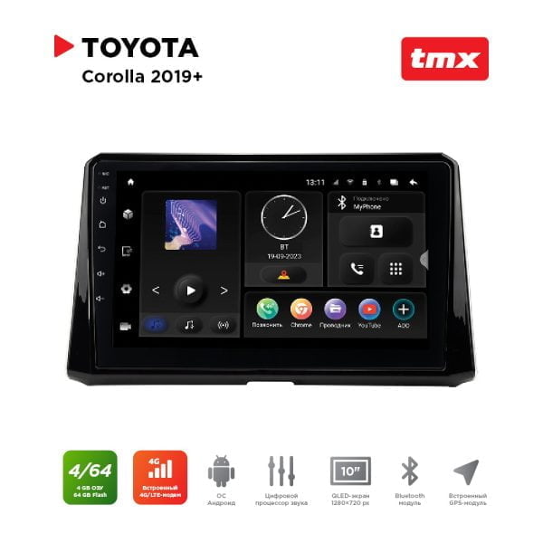 Автомагнитола Toyota Corolla 19+ (MAXIMUM Incar TMX-2202-4) Android 10/1280*720, BT, wi-fi, 4G LTE, DSP, 4-64Gb, 10"