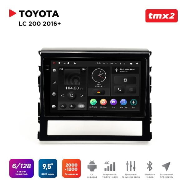 Автомагнитола Toyota LC 200 16+ (MAXIMUM Incar TMX2-2216-6) Android 10 / 2000x1200, Bluetooth, wi-fi, 4G LTE, DSP, 6-128Gb, размер экрана 9,5