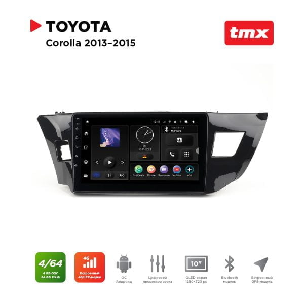 Автомагнитола Toyota Corolla 13-15 (MAXIMUM Incar TMX-2221-4) Android 10/1280*720, BT, wi-fi, 4G LTE, DSP, 4-64Gb, 10"