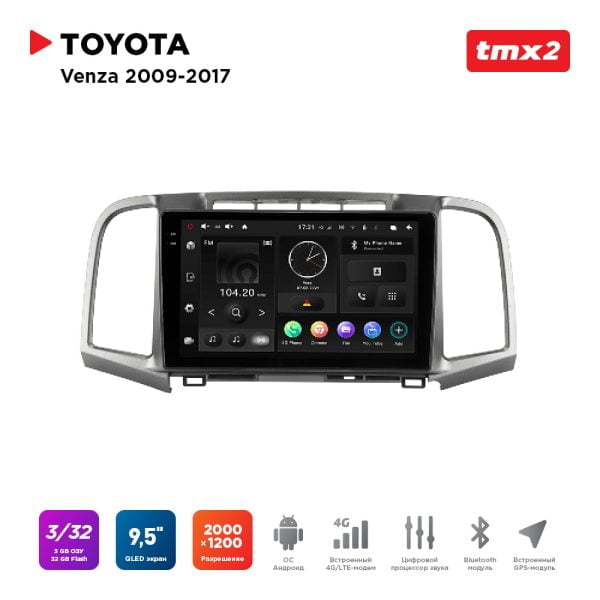 Автомагнитола Toyota Venza 09-17 (MAXIMUM Incar TMX2-2231-3) Android 10 / 2000x1200, Bluetooth, wi-fi, 4G LTE, DSP, 3-32Gb, размер экрана 9,5