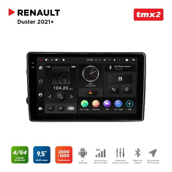Автомагнитола Renault Duster 21+ (MAXIMUM Incar TMX2-1406-4) Android 10/2000*1200, BT, wi-fi, 4G LTE, DSP, 4-64Gb, 9.5"