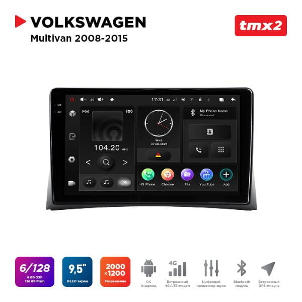Автомагнитола VW Multivan 08-15 (MAXIMUM Incar TMX2-8645-6) Android 10 / 2000x1200, Bluetooth, wi-fi, 4G LTE, DSP, 6-128Gb, размер экрана 9,5