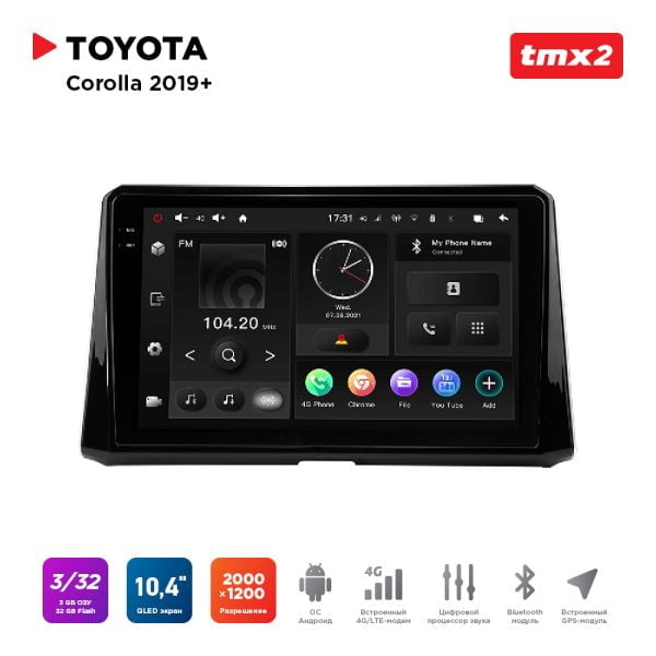 Автомагнитола Toyota Corolla 19+ (MAXIMUM Incar TMX2-2202-3) Android 10 / 2000x1200, Bluetooth, wi-fi, 4G LTE, DSP, 3-32Gb, размер экрана 10,4