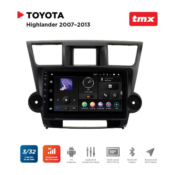 Автомагнитола Toyota Highlander 07-13 (MAXIMUM Incar TMX-2214-3) Android 10/1280*720, BT, wi-fi, 4G LTE, DSP, 3-32Gb, 10"