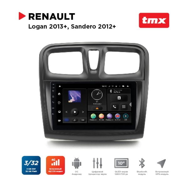 Автомагнитола Renault Logan 13+, Sandero 12+ (MAXIMUM Incar TMX-1410-3) Android 10/1280*720, BT, wi-fi, 4G LTE, DSP, 3-32Gb, 10"