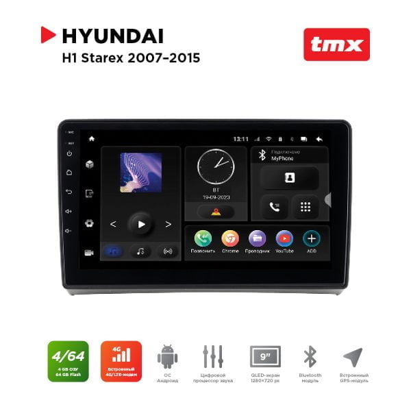 Автомагнитола Hyundai H1 Starex 07-15 (MAXIMUM Incar TMX-2415-4) Android 10/1280*720, BT, wi-fi, 4G LTE, DSP, 4-64Gb, 9"