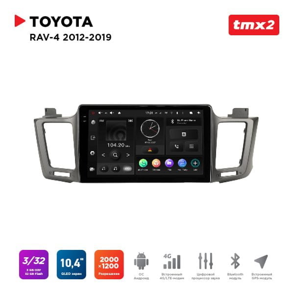 Автомагнитола Toyota RAV4 12-19 (MAXIMUM Incar TMX2-2203-3) Android 10 / 2000x1200, Bluetooth, wi-fi, 4G LTE, DSP, 3-32Gb, размер экрана 10,4