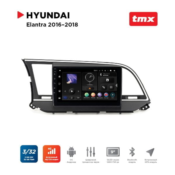 Автомагнитола Hyundai Elantra 16-18 (MAXIMUM Incar TMX-2419-3) Android 10/1280*720, BT, wi-fi, 4G LTE, DSP, 3-32Gb, 9"