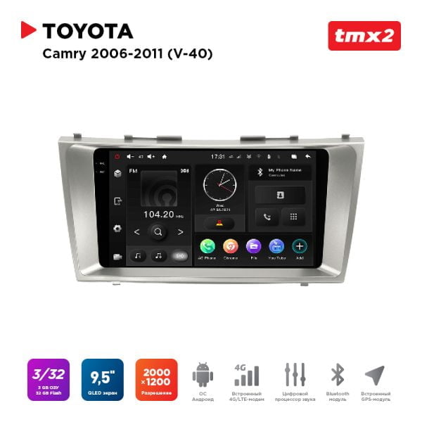 Автомагнитола Toyota Camry 06-11 (MAXIMUM Incar TMX2-2211-3) Android 10 / 2000x1200, Bluetooth, wi-fi, 4G LTE, DSP, 3-32Gb, размер экрана 9,5