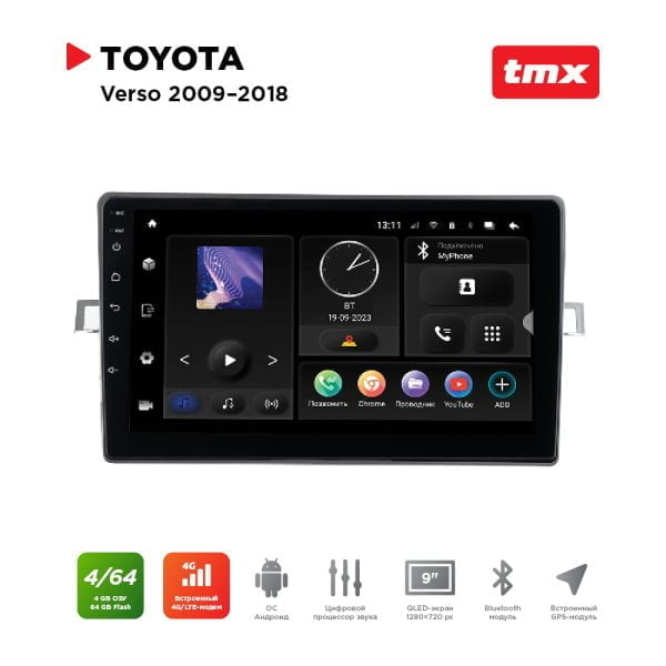 Автомагнитола Toyota Verso 09-18 (MAXIMUM Incar TMX-2228-4) Android 10/1280*720, BT, wi-fi, 4G LTE, DSP, 4-64Gb, 9"