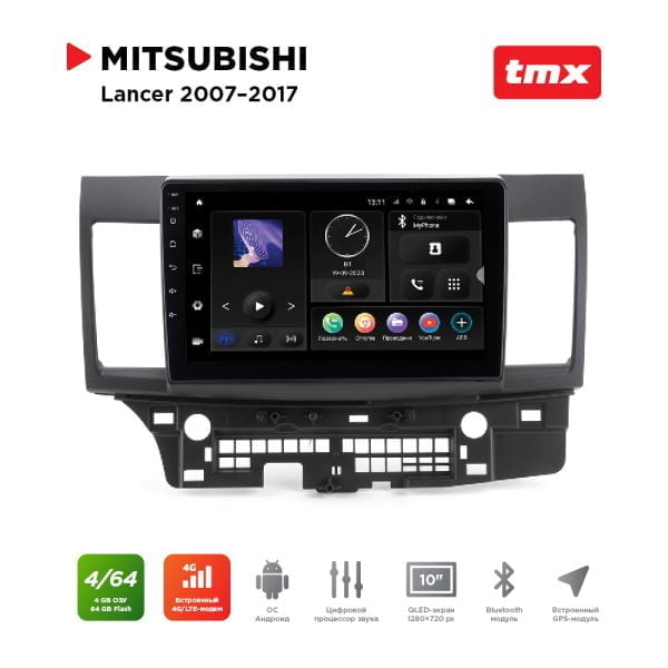 Автомагнитола Mitsubishi Lancer X 07-17 (MAXIMUM Incar TMX-6102-4) Android 10/1280*720, BT, wi-fi, 4G LTE, DSP, 4-64Gb, 10"